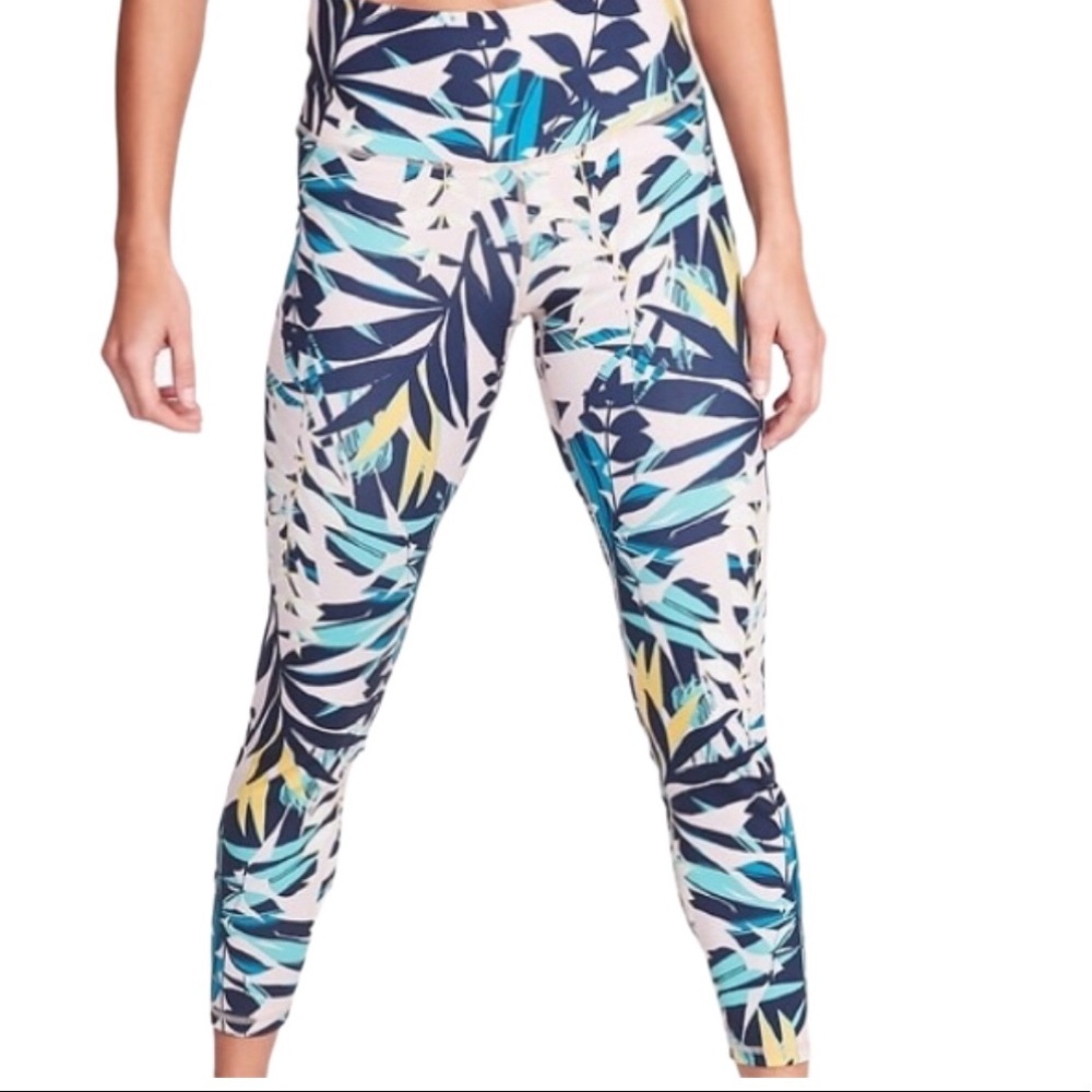 OLD NAVY Palm Floral Leggings With Elastic Waist Pink Girls Size  8Y